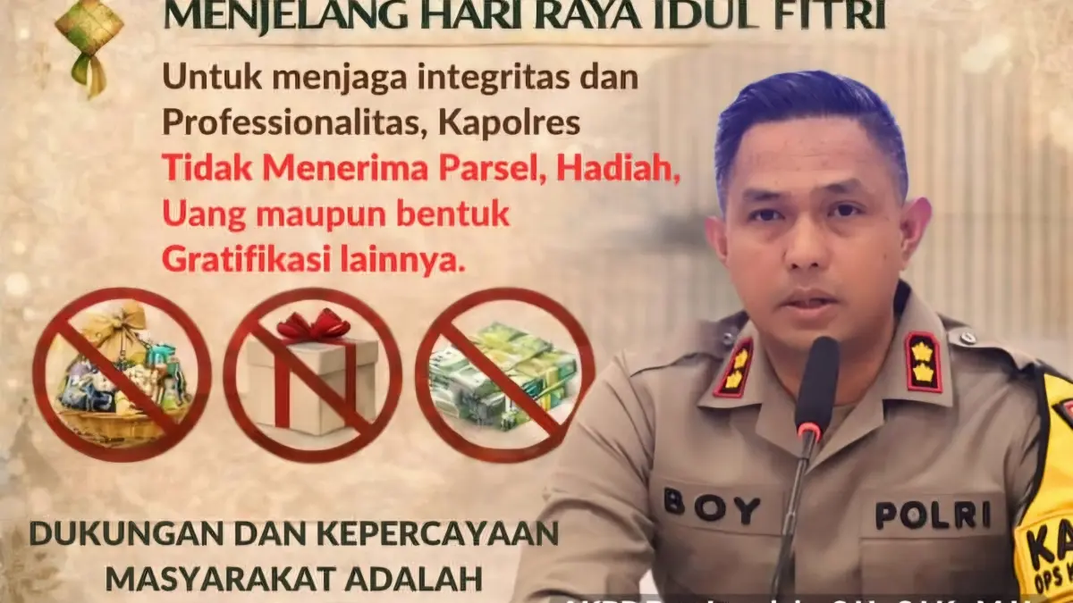Kapolres Tangsel AKBP Boy tegas tolak kiriman parsel dan hadiah Lebaran 2026. Masyarakat diminta lapor jika ada oknum polisi minta THR. (Dok. IST)