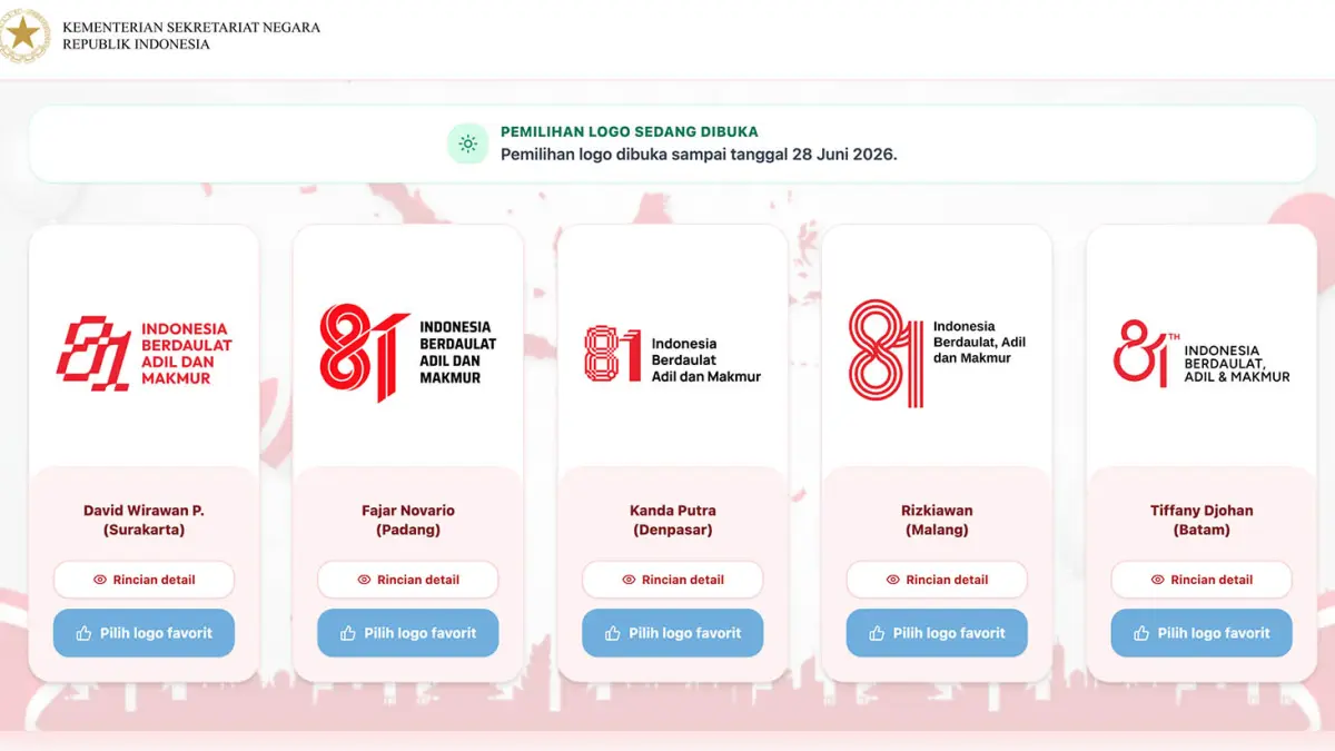 Pemerintah untuk kali pertama melibatkan masyarakat secara langsung dalam penentuan logo resmi Hari Ulang Tahun (HUT) ke-81 Kemerdekaan Republik Indonesia (RI). (Tangkapan layar https://logohutri.istanapresiden.go.id/)