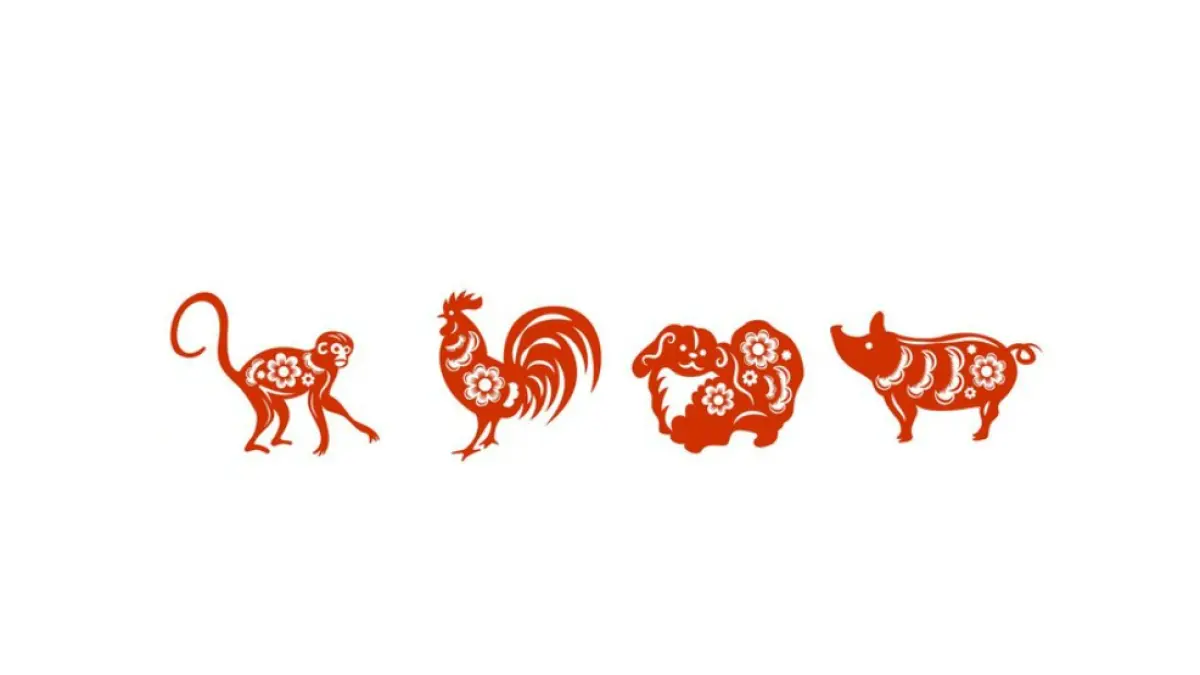 Ilustrasi shio Monyet, Ayam, Anjing, dan Babi (Magnific)