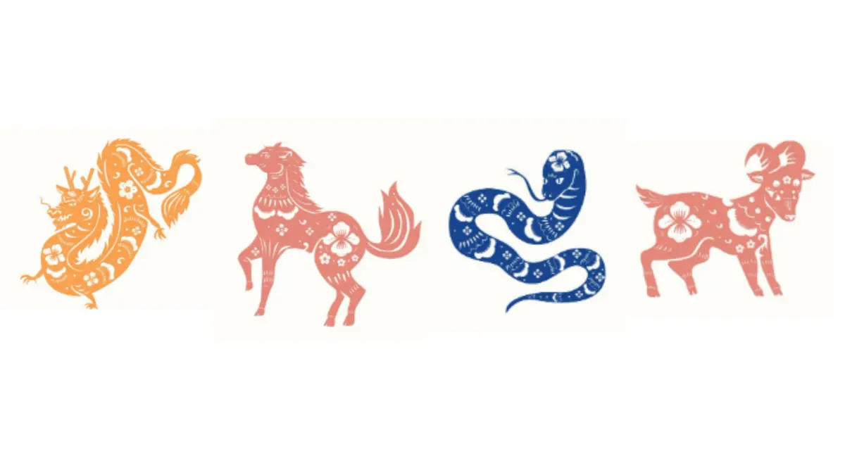 Ilustrasi shio Naga, Ular, Kuda, dan Kambing (Magnific)