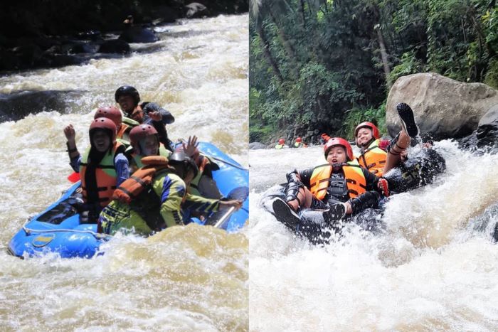 Serunya bermain arung Jeram di wisata air Moncongos. (tangkapan layar akun Instagram @wisataairmoncongos).