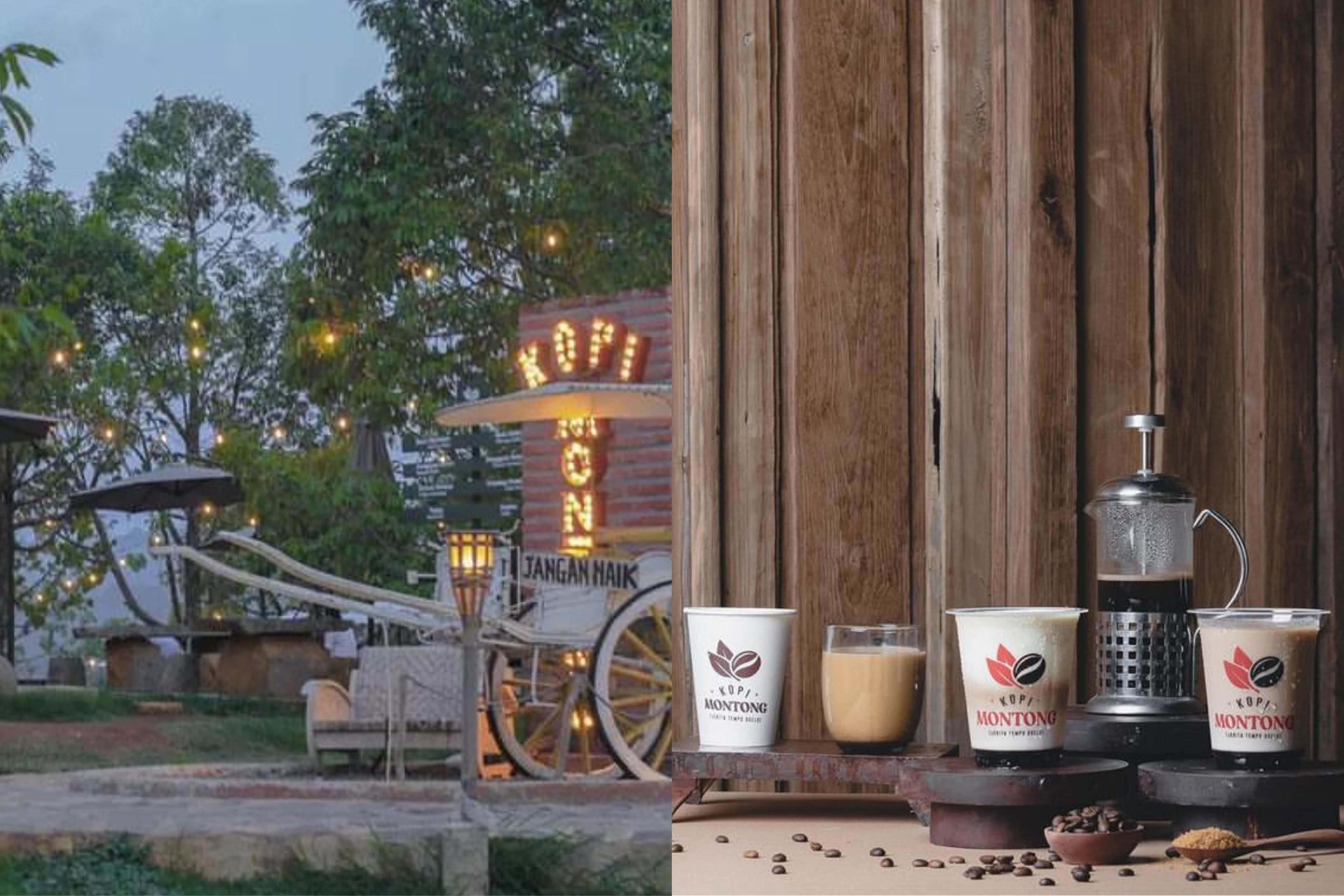 Suasana dan berbagai varian kopi di Kedai Kopi Montong