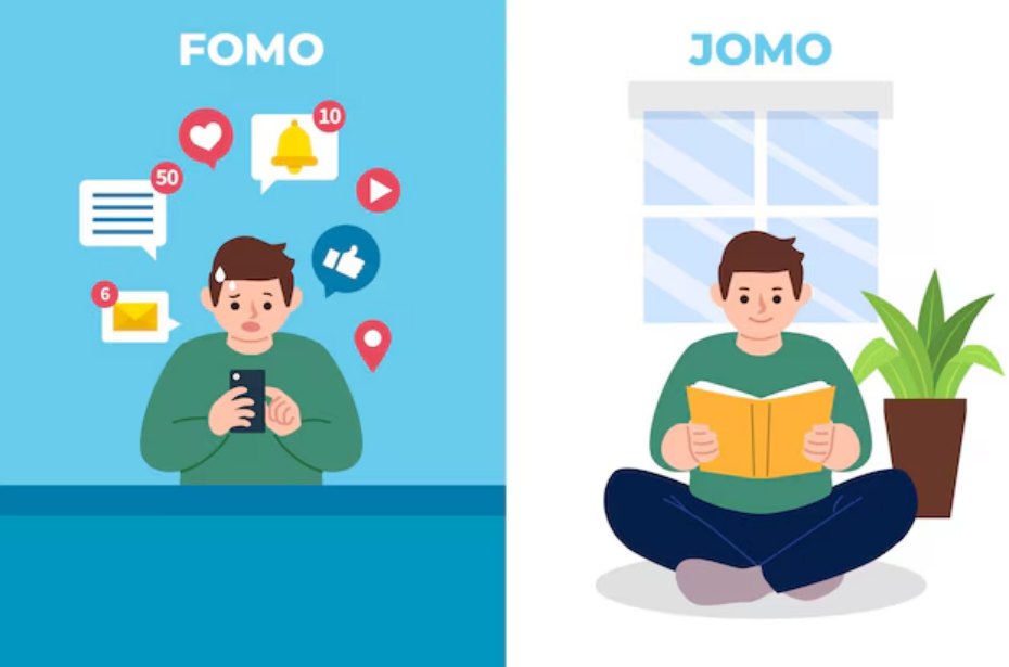 Ilustrasi perbedaan FOMO dan JOMO