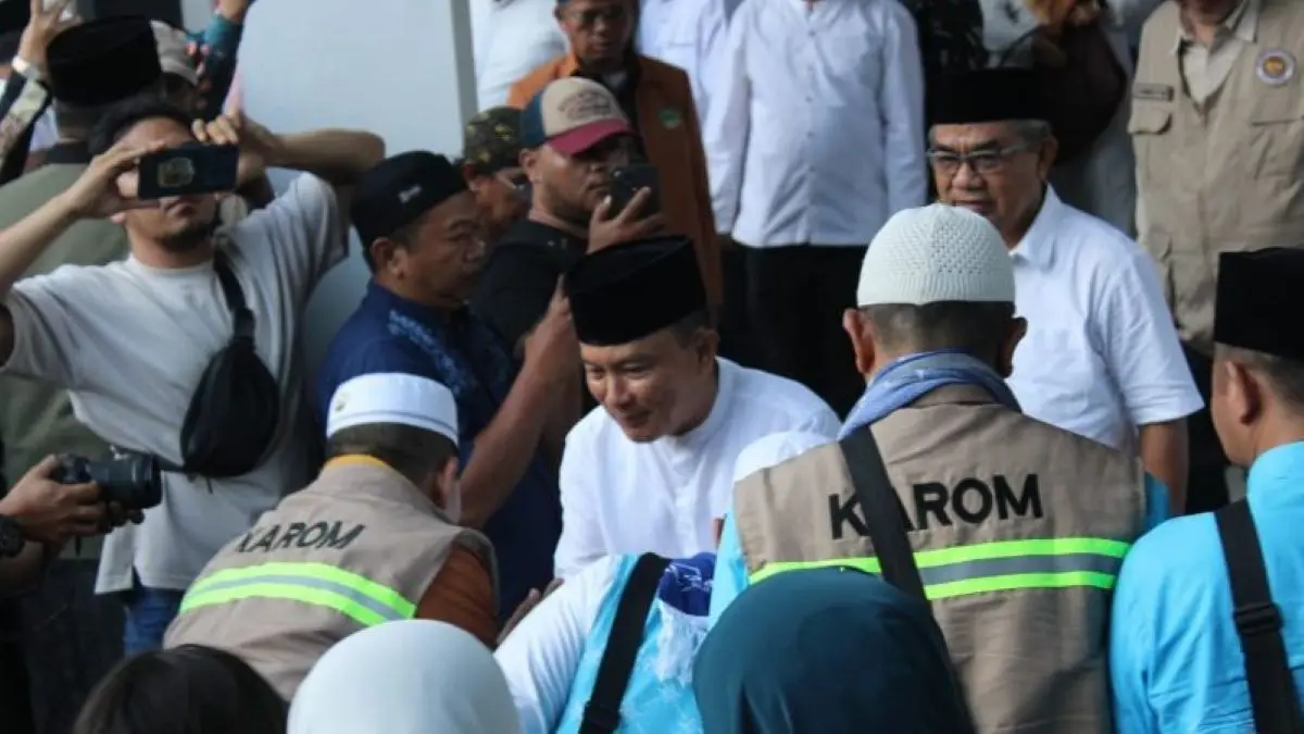Kepulangan rombongan haji di Kuningan, Minggu (7/6). (Pemkab Kuningan/Antara)