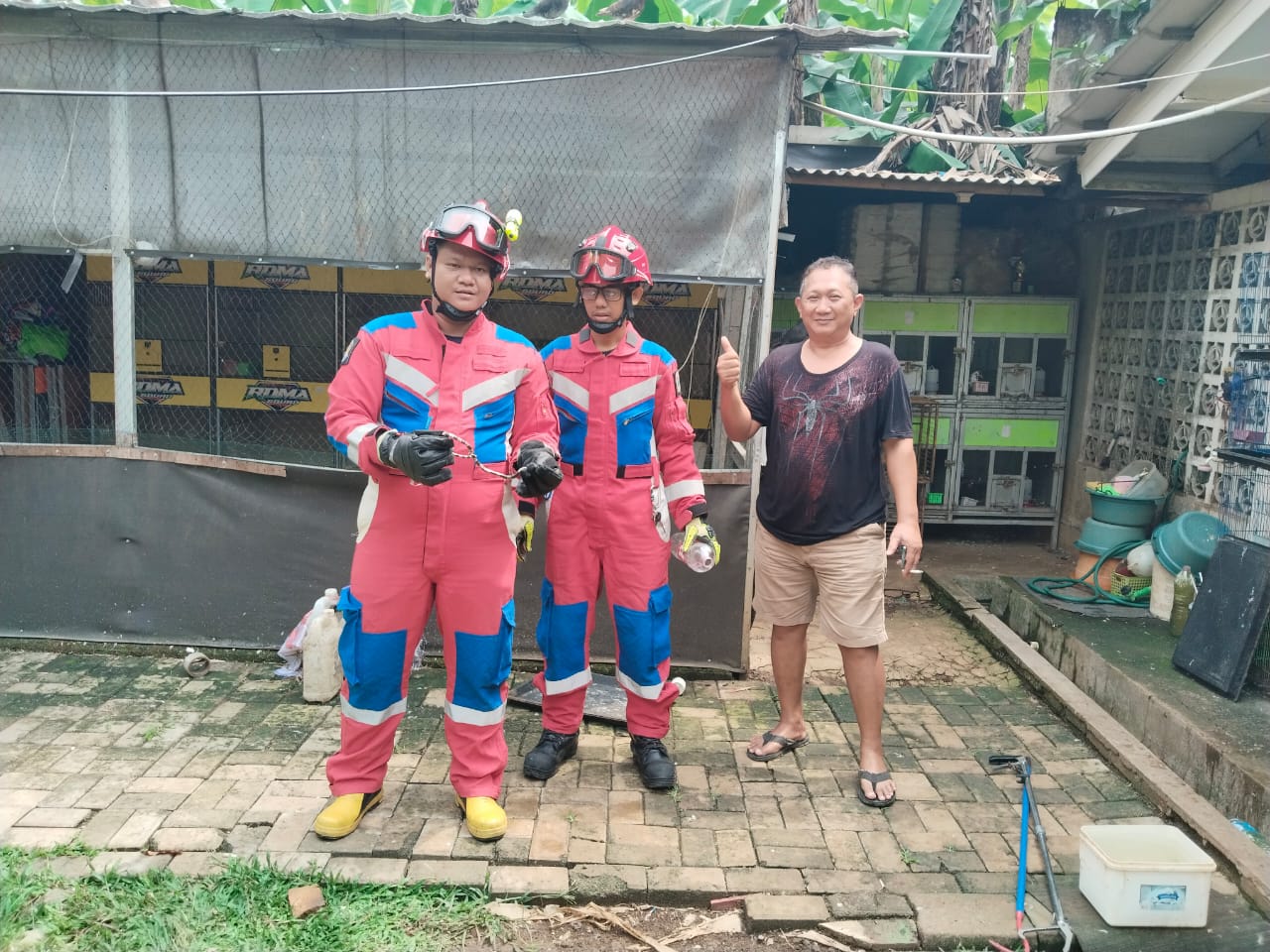 Petugas Sudin Gulkarmat Jakarta Selatan berhasil melumpuhkan Ular Weling dari kandang burung. (Sudin Gulkarmat Jaksel)