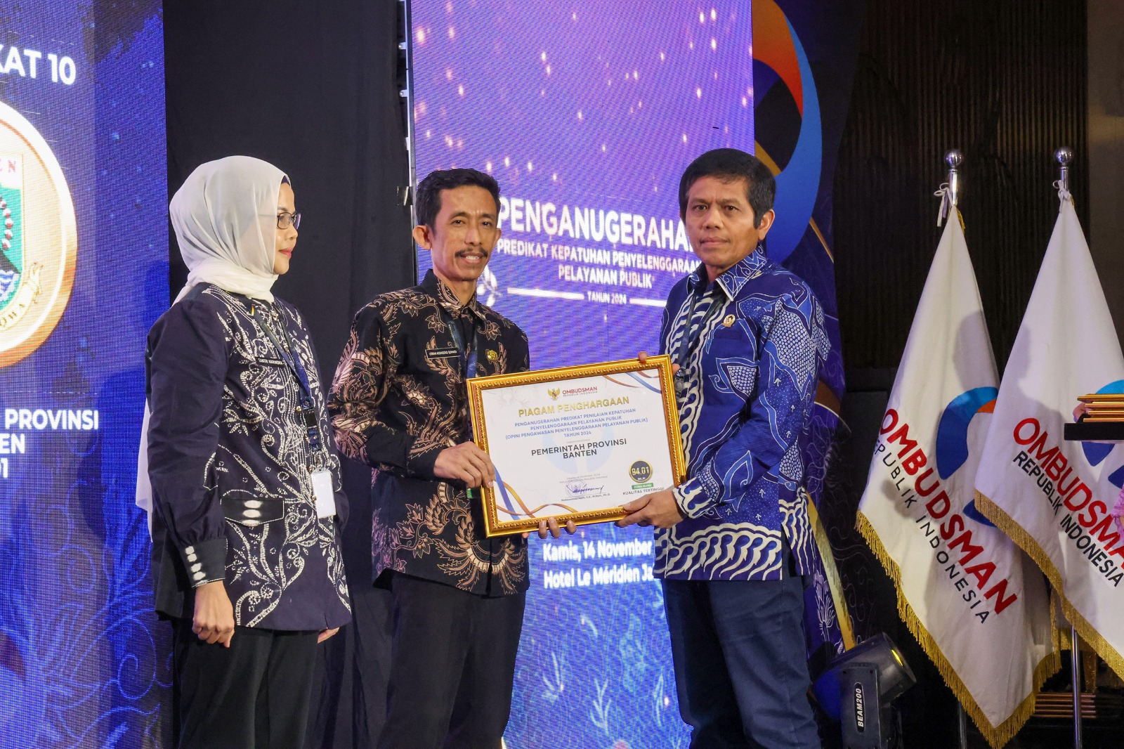 Pemprov Banten Raih Anugerah Predikat Kepatuhan Pelayanan Publik 2024 dengan Nilai 94,01