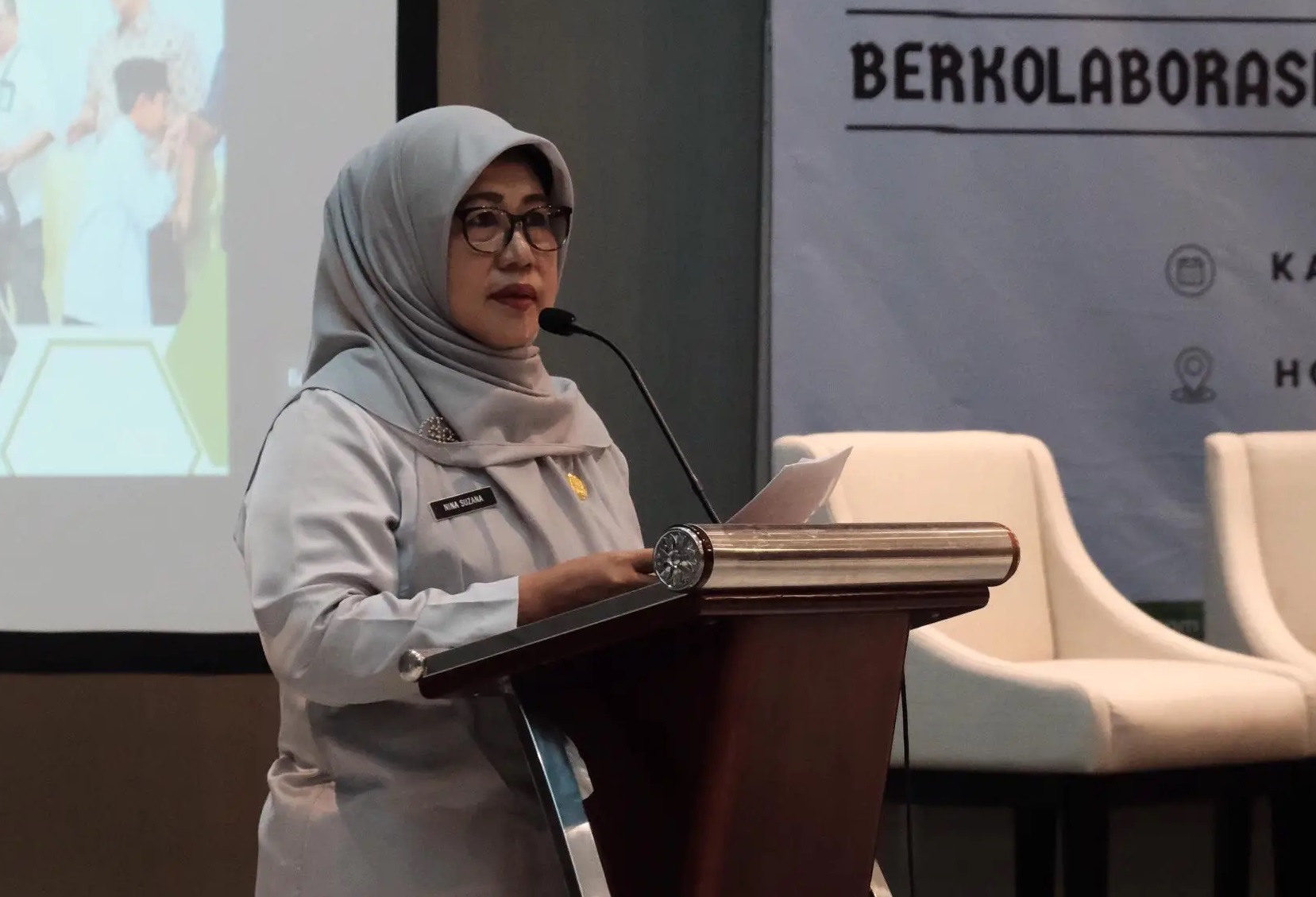 BUKA ACARA: Tingkatkan pembangunan: Penjabat Sekretaris Daerah (Pj Sekda) Kota Depok, Nina Suzana membuka kegiatan Corporate Social Responsibility (CSR) Gathering dan Forum Kemitraan 2024.