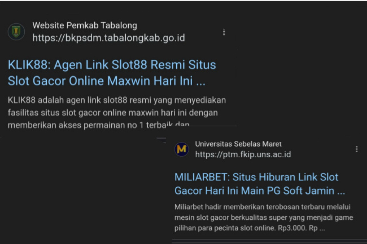 Situs resmi milik instansi pemerintah dan perguruan tinggi di Indonesia banyak yang berubah total menjadi situs judi online.