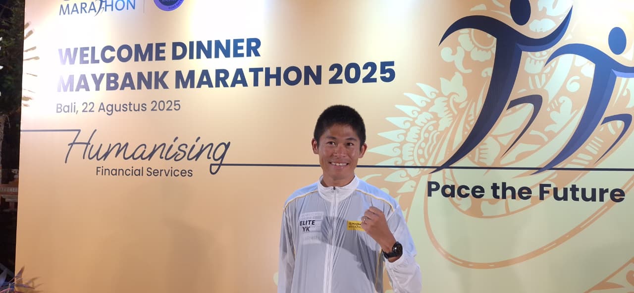 Pelari Jepang Yuki Kawauchi saat  Welcoming Dinner Maybank Marathon Bali 2025, Jumat malam (22/8).