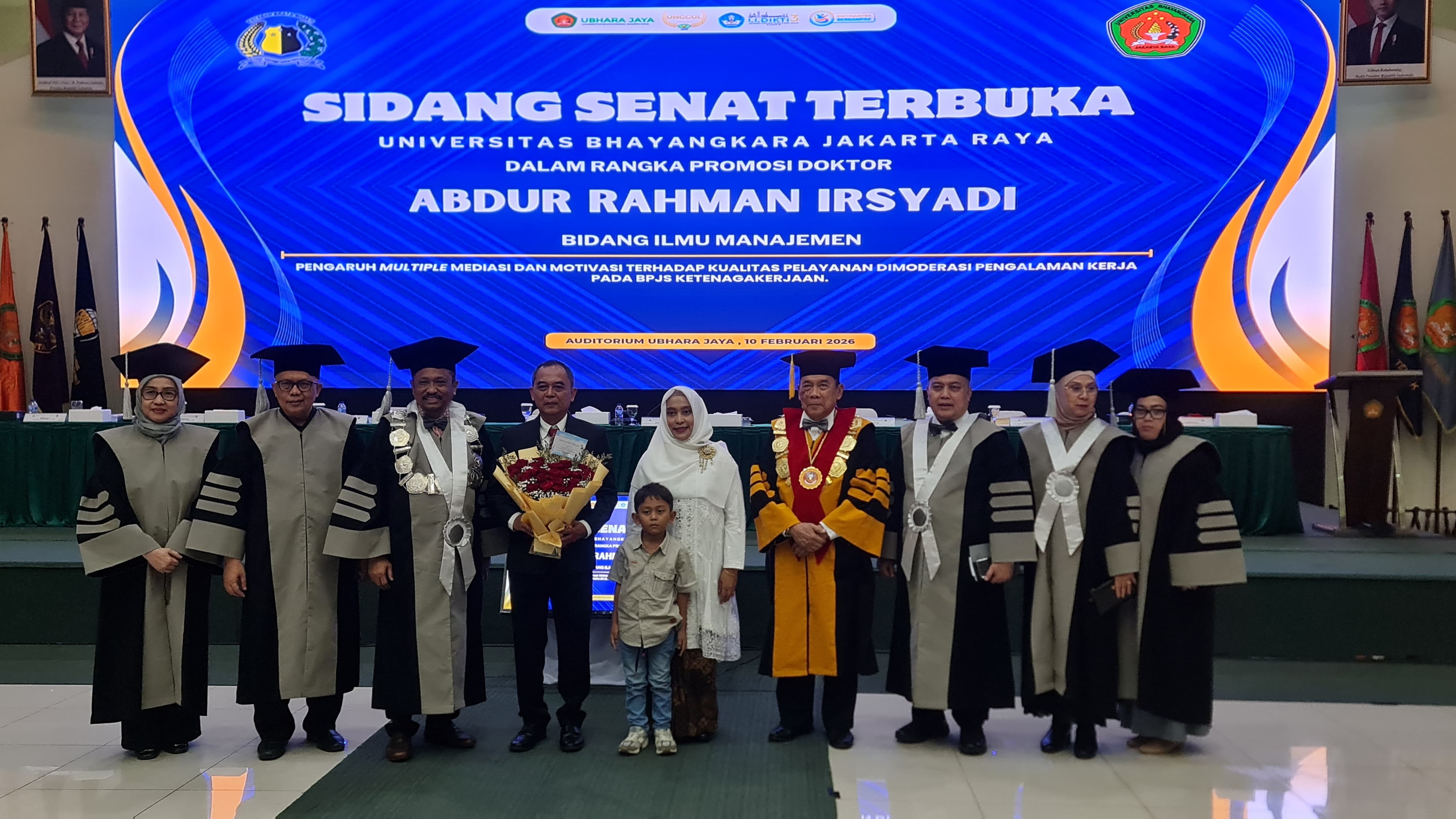 Proses sidang terbuka disertasi Direktur Human Capital dan Umum BPJS Ketenagakerjaan Abdur Rahman Irsyadi di Universitas Bhayangkara Jakarta Raya (10/2). (Dok. Pribadi)