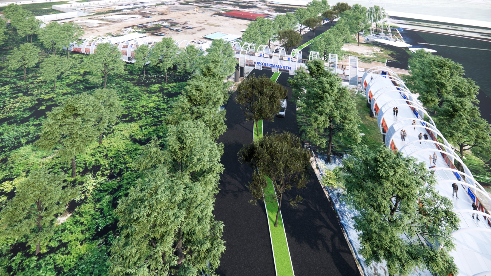 Jembatan Penyebrangan Orang (JPO) menghubungkan Jakarta International Stadium dengan Ancol, ditargetkan rampung pada Mei 2026. (Istimewa)