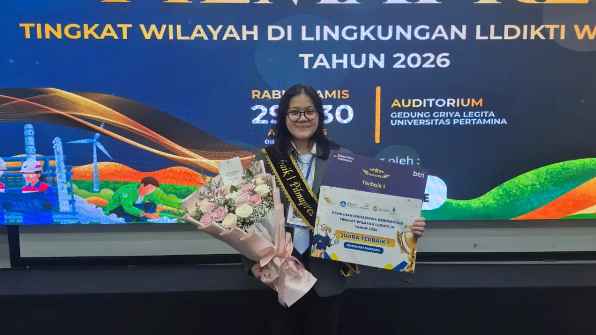 Tiffney Tyara Setyoko, mahasiswi Program Studi (Prodi) Pendidikan Dokter UPH angkatan 2023, berhasil meraih Juara Terbaik 1 dalam ajang Pemilihan Mahasiswa Berprestasi (PILMAPRES) Tingkat Wilayah LLDIKTI III Tahun 2026. (Istimewa)