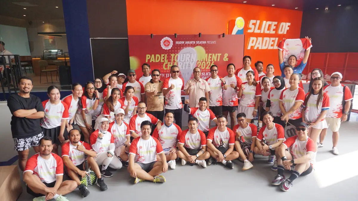 Dewan Pimpinan Cabang (DPC) Ikatan Advokat Indonesia (IKADIN) Jakarta Selatan menggelar turnamen padel dan bakti sosial (baksos) di kawasan Lebak Bulus, Jakarta Selatan, Sabtu (27/6/2026). (Istimewa)