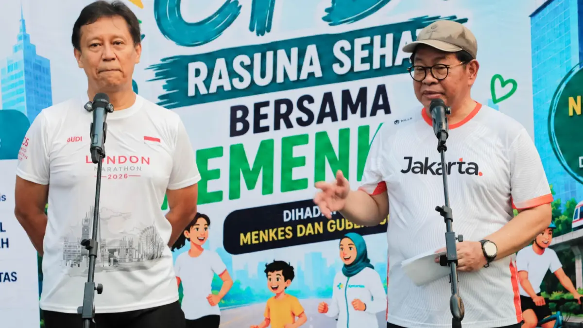 Menteri Kesehatan RI, Budi Gunadi Sadikin bersama Gubernur DKI Jakarta Pramono Anung saat CFD di Jalan H.R. Rasuna Said, Jakarta Selatan, Minggu (26/7/2026). (Istimewa)