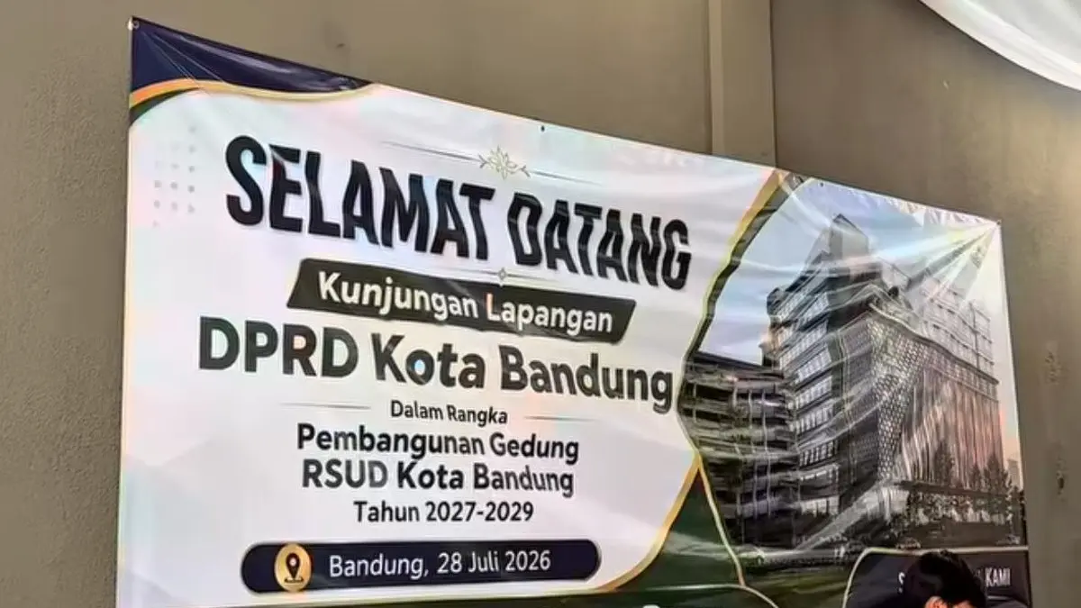 Poster penyambutan DPRD Kota Bandung yang mengecak pembangunan Gedung RSUD Kota Bandung yang rencananya akan dilakukan 2027-2029. (Istimewa). 