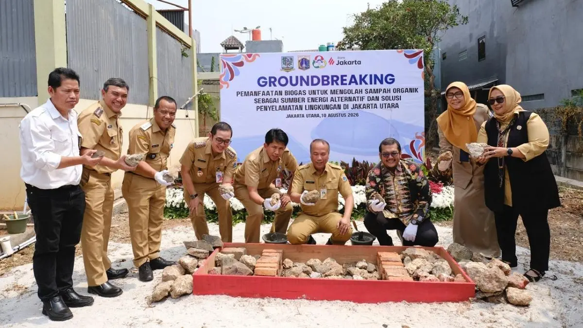 Peletakan batu pertama (groundbreaking) pembangunan biodigester komunal sampah organik di Rusunawa Rorotan pada Senin (10/8). (Istimewa)