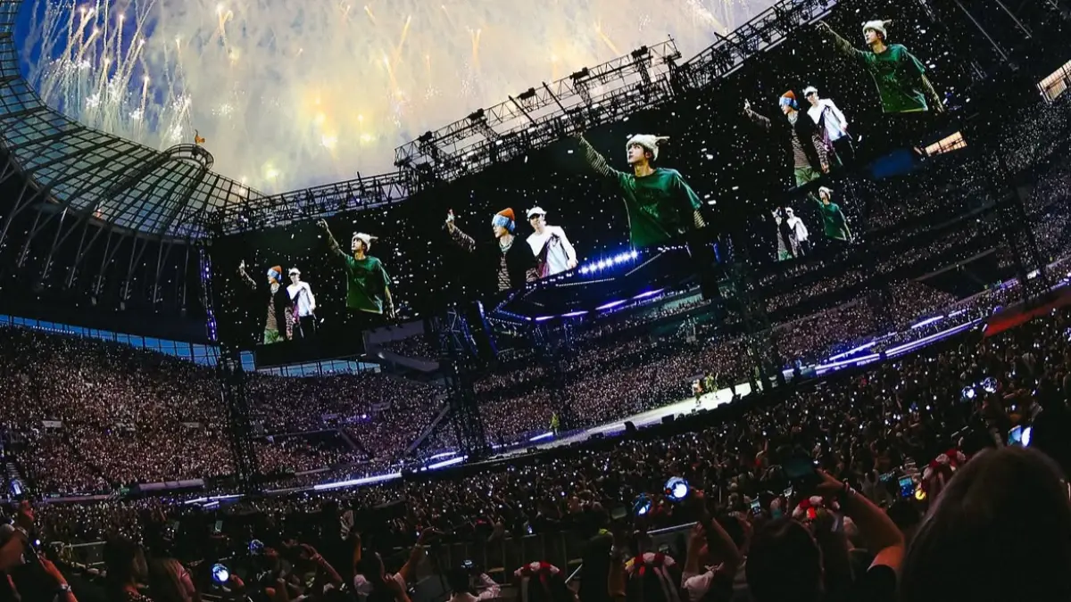 Penampilan BTS dalam rangkaian BTS WORLD TOUR ‘ARIRANG’ di London. (Instagram @bts.bighitofficial)
