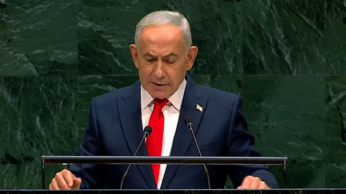 Benjamin Netanyahu di Sidang Majelis Umum PBB. (abc7ny)