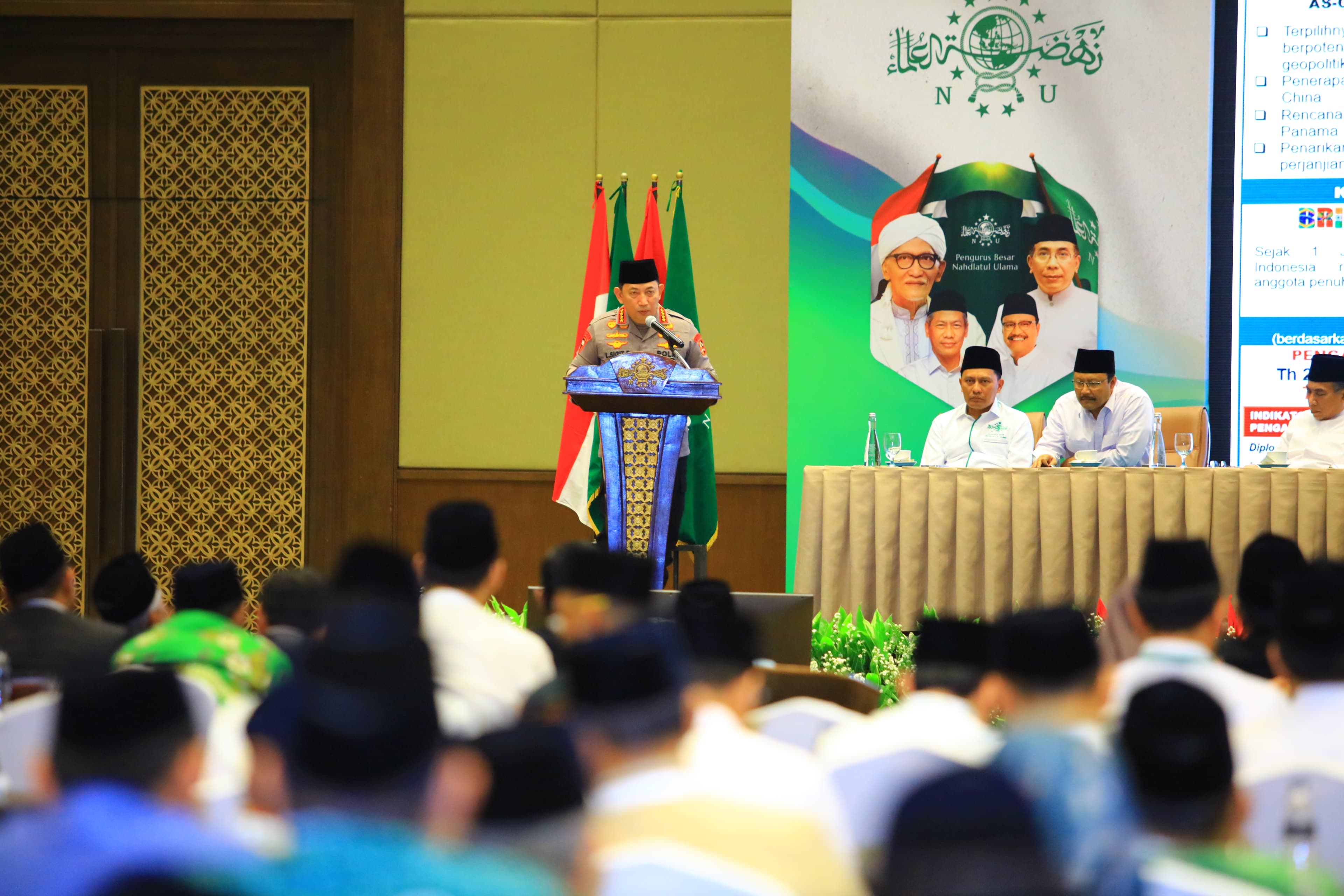 Kapolri Listyo Sigit Prabowo saat menjadi pembicara di acara Nahdlatul Ulama. (Mabes Polri)